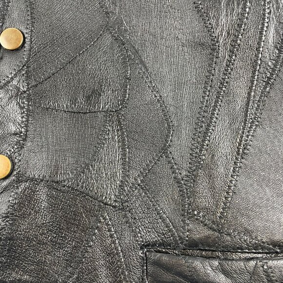 Navarre Leather Italian Stone Design Black Leather Patchwork Vest Biker Sz XL - Picture 4 of 7
